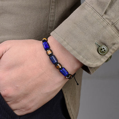 Bracelet Lapis Lazuli Homme Œil de Tigre Cordon