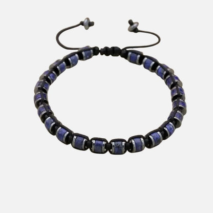 Bracelet Lapis Lazuli Homme Perles Cylindriques Cordon Réglable