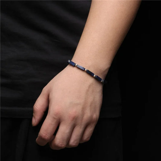 Bracelet Lapis Lazuli Homme Perles Rectangles