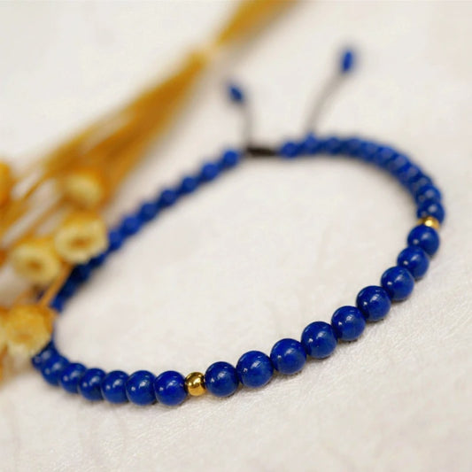 Bracelet Lapis Lazuli Homme Perles Rondes et Cordon