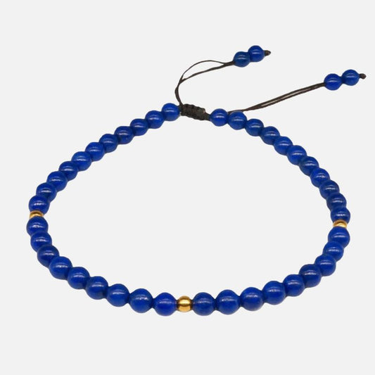 Bracelet Lapis Lazuli Homme Perles Rondes et Cordon