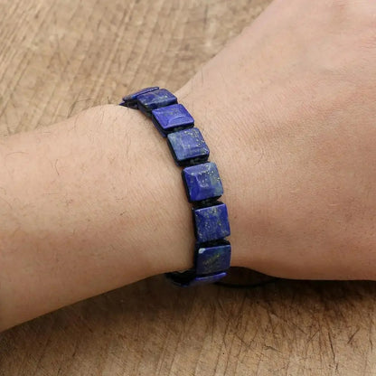 Bracelet Lapis Lazuli Homme Plaquettes Carrées Cordon