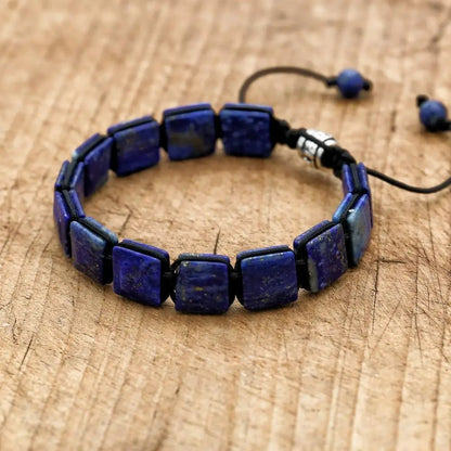 Bracelet Lapis Lazuli Homme Plaquettes Carrées Cordon