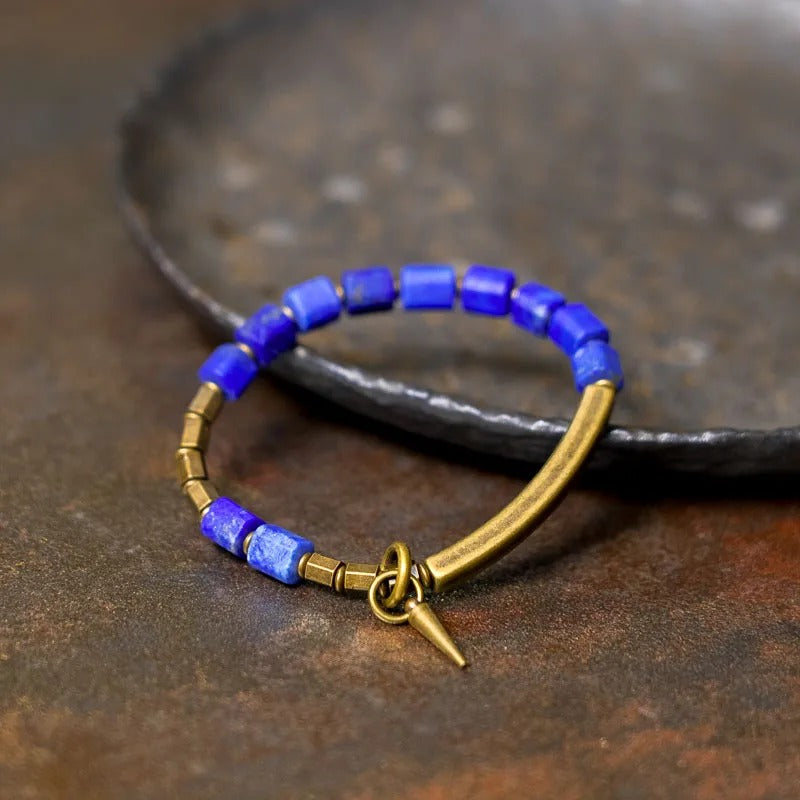 Bracelet Lapis Lazuli Perles Laiton Doré