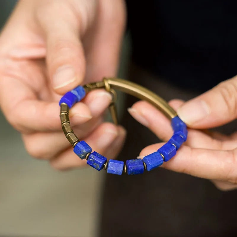 Bracelet Lapis Lazuli Perles Laiton Doré