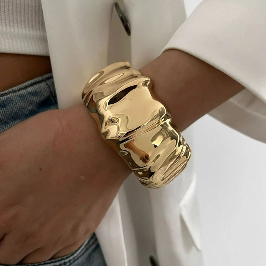 Bracelet Large Femme Doré Sculptural – Lot de 3