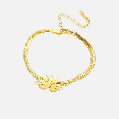 Bracelet Lotus Femme Double Chaîne Acier Inoxydable