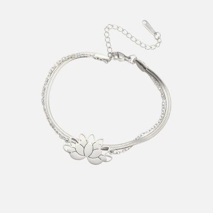 Bracelet Lotus Femme Double Chaîne Acier Inoxydable