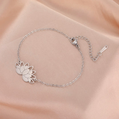Bracelet Lotus Femme Fin En Acier Inoxydable Porte-Bonheur