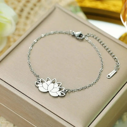 Bracelet Lotus Femme Fin En Acier Inoxydable Porte-Bonheur