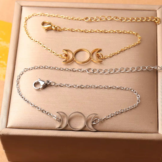 Bracelet Lune Maille Fine en Acier Inoxydable