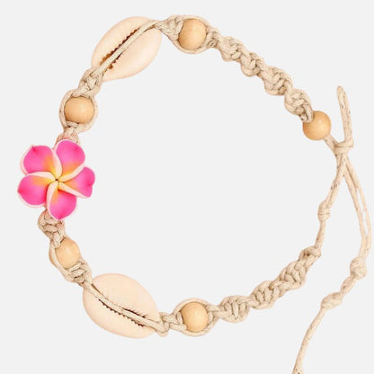 Bracelet Macramé Fleur Frangipanier Coquillages