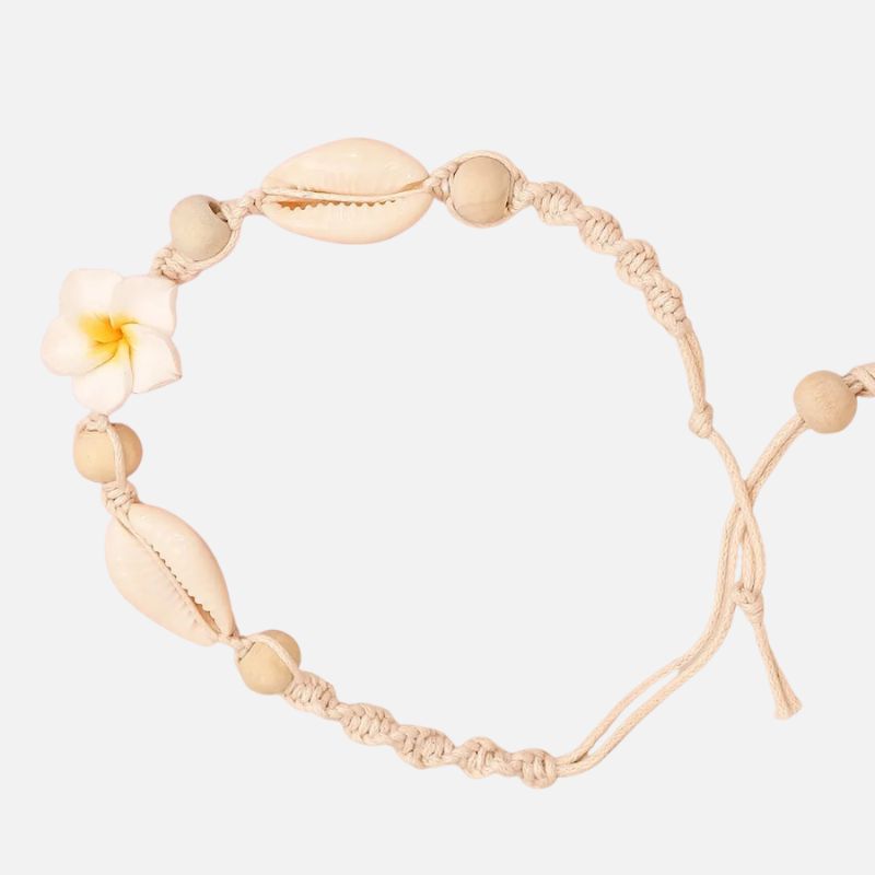 Bracelet Macramé Fleur Frangipanier Coquillages