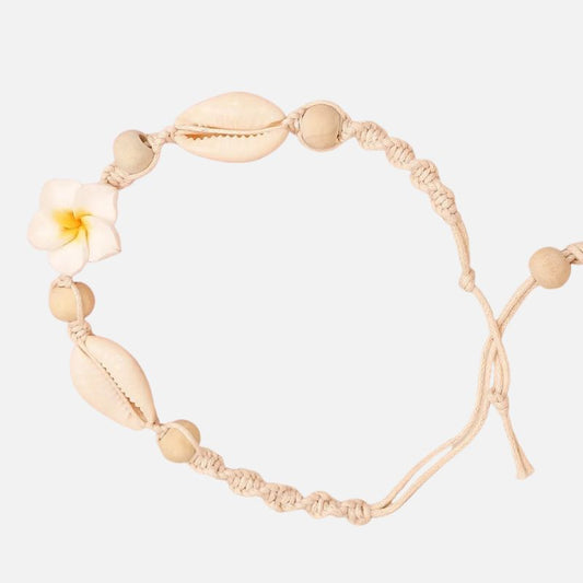 Bracelet Macramé Fleur Frangipanier Coquillages