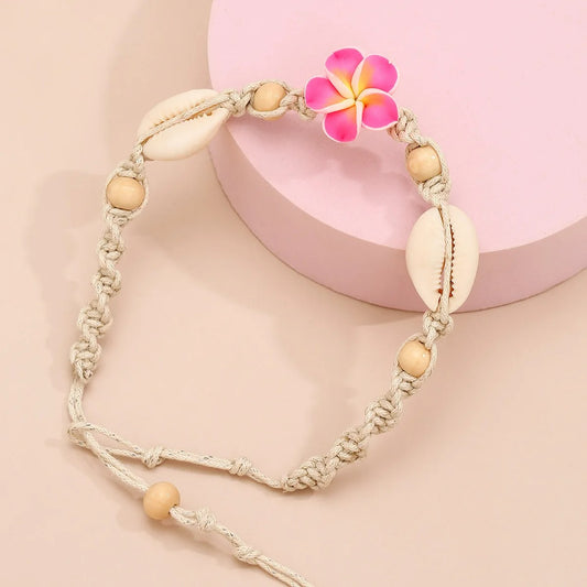 Bracelet Macramé Fleur Frangipanier Coquillages