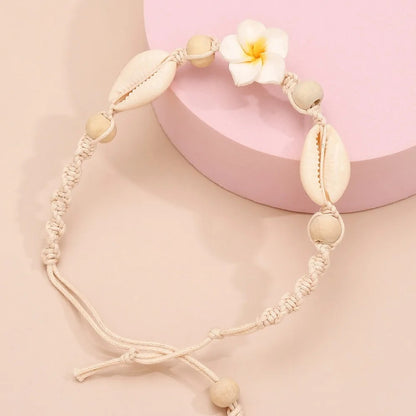 Bracelet Macramé Fleur Frangipanier Coquillages