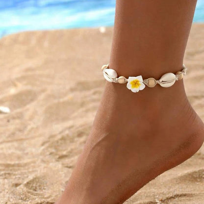 Bracelet Macramé Fleur Frangipanier Coquillages