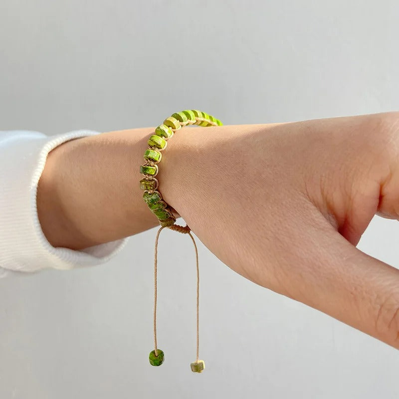 Bracelet Macramé Pierre Rondelles Plates