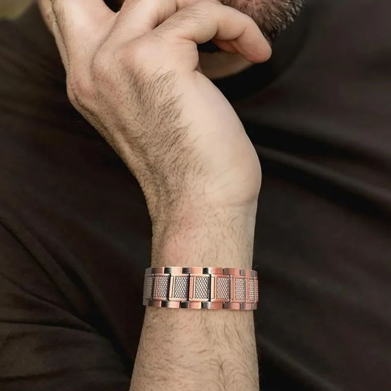 Bracelet Magnétique Cuivre Trame Quadrillée