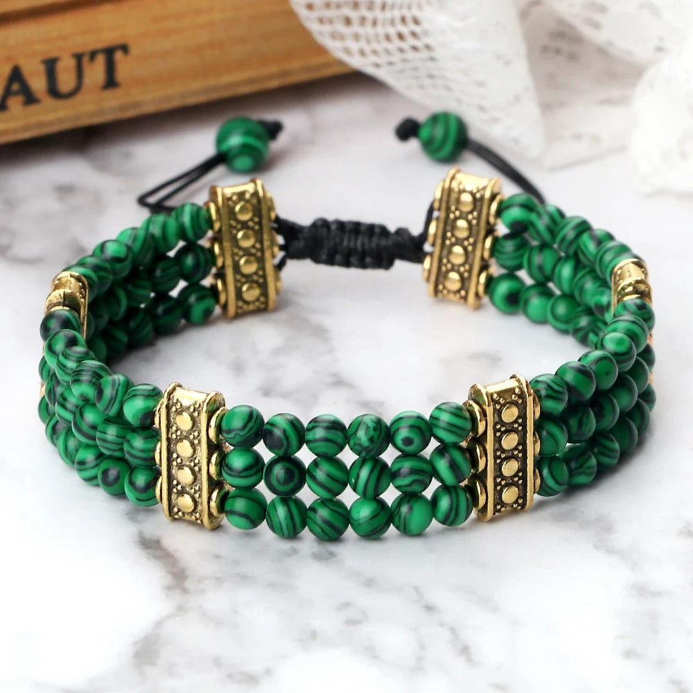 Bracelet Malachite Triple et Doré