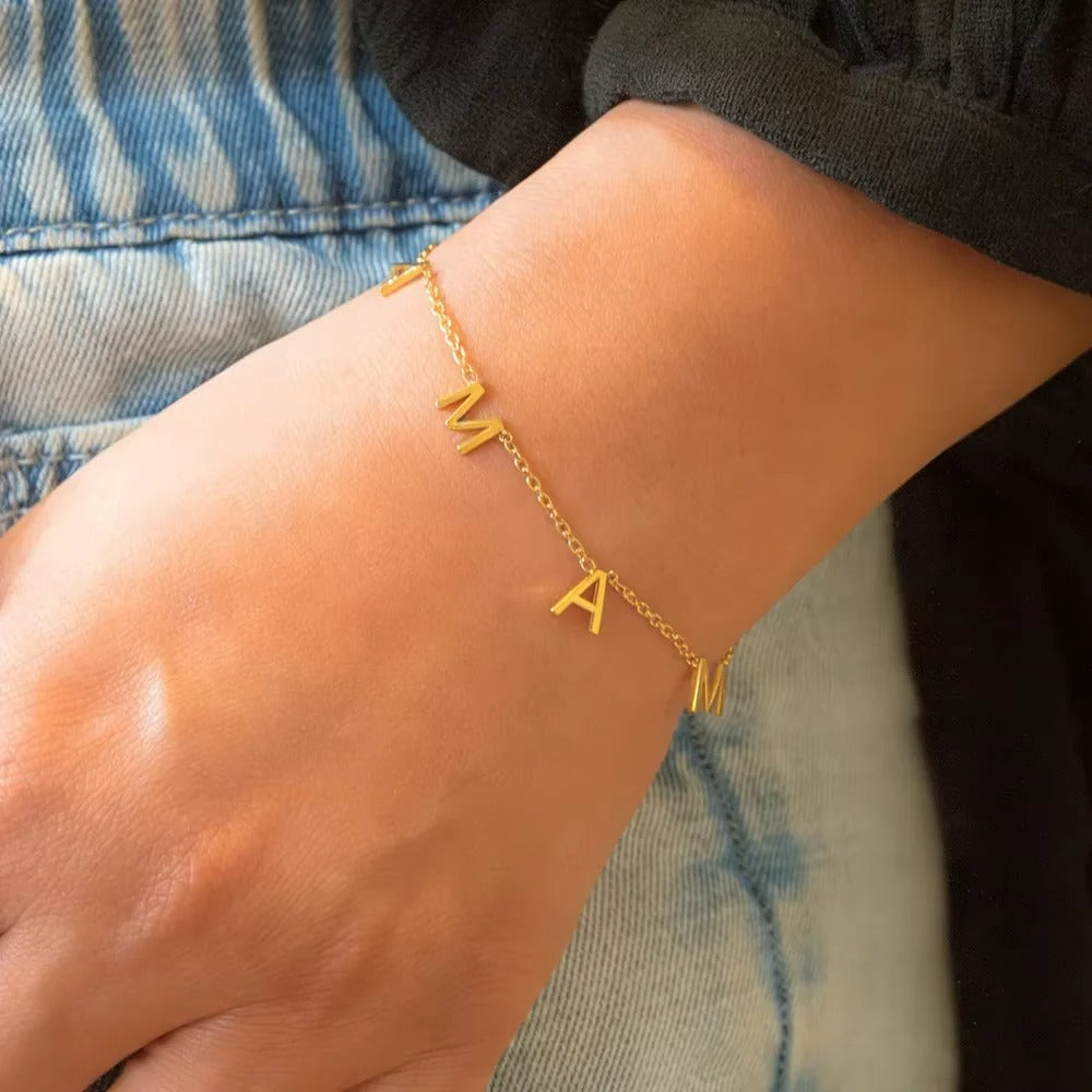 Bracelet Maman Chaîne Lettres - Acier Inoxydable