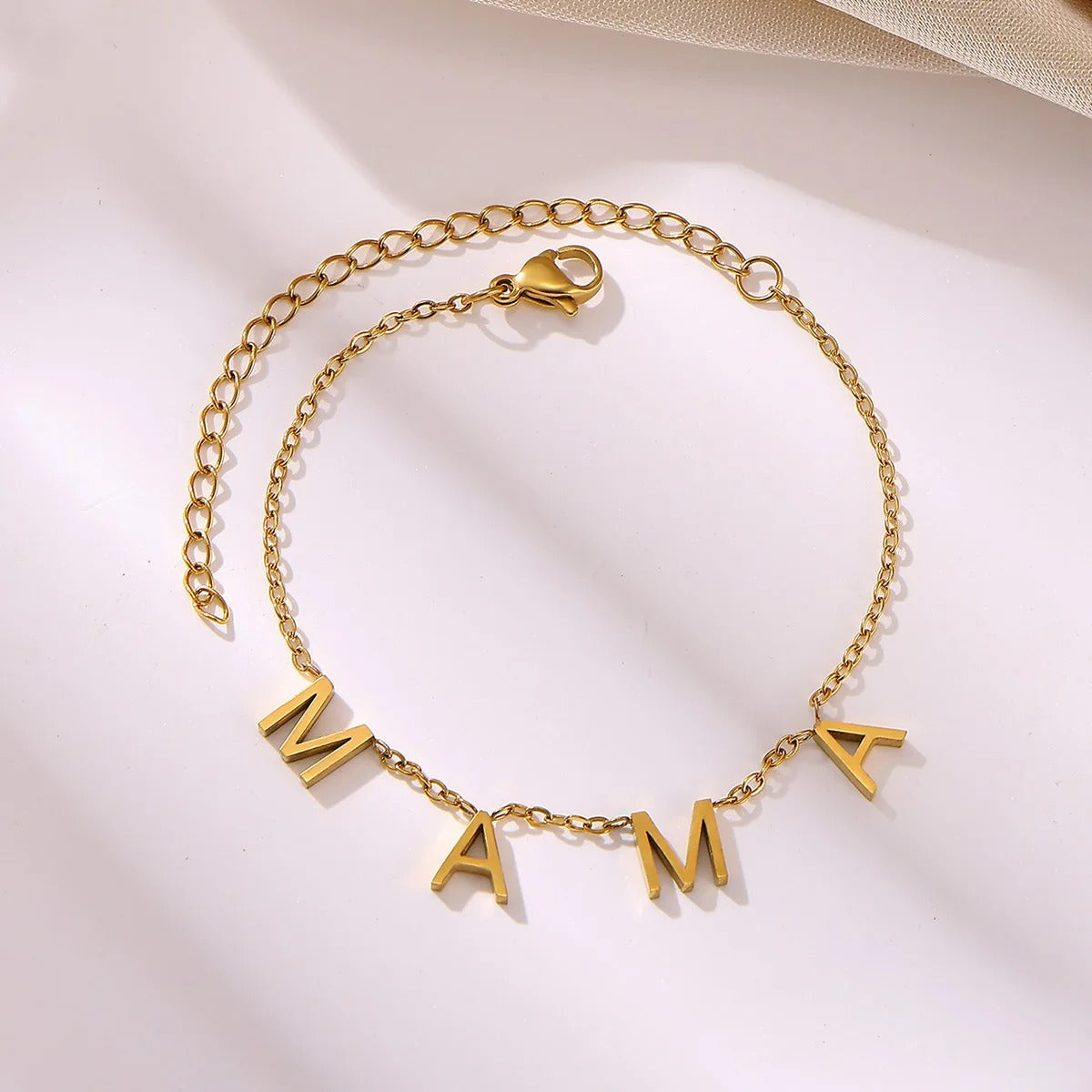 Bracelet Maman Chaîne Lettres - Acier Inoxydable