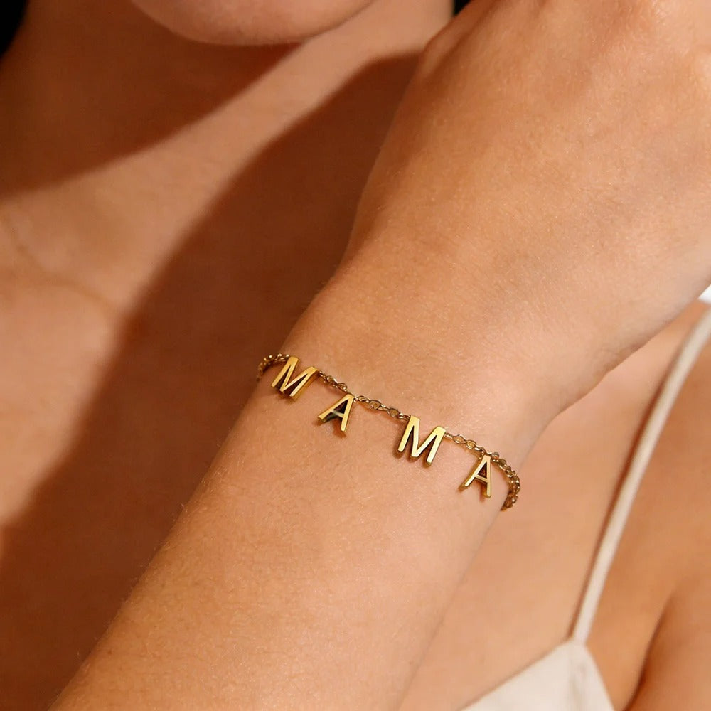 Bracelet Maman Chaîne Lettres - Acier Inoxydable