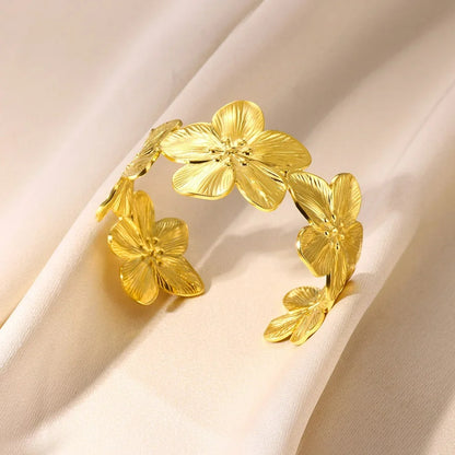 Bracelet Manchette Femme Fleur Doré – Acier Inoxydable