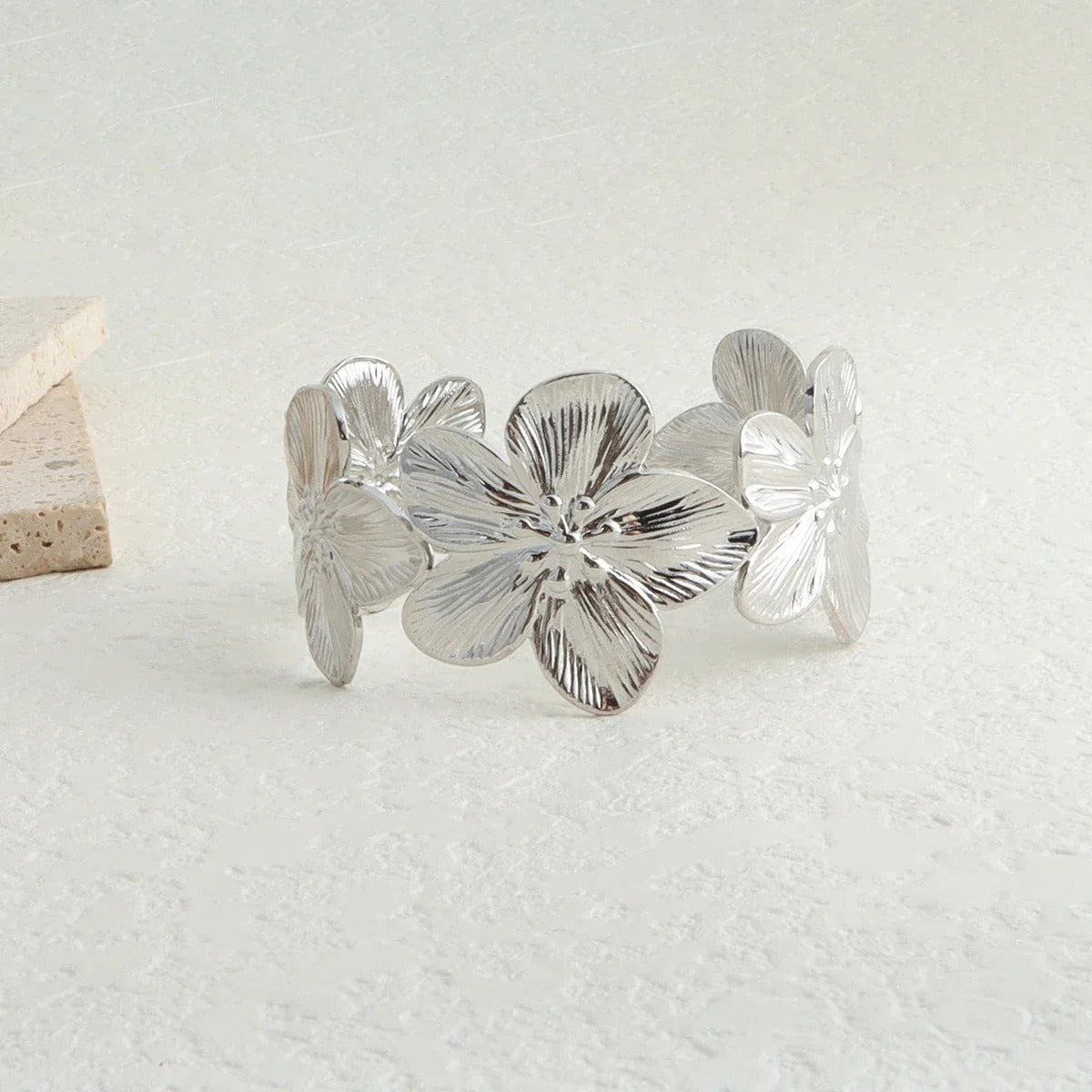 Bracelet Manchette Femme Floral Acier Inoxydable