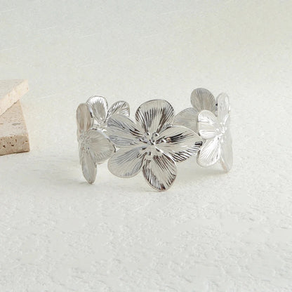 Bracelet Manchette Femme Floral Acier Inoxydable