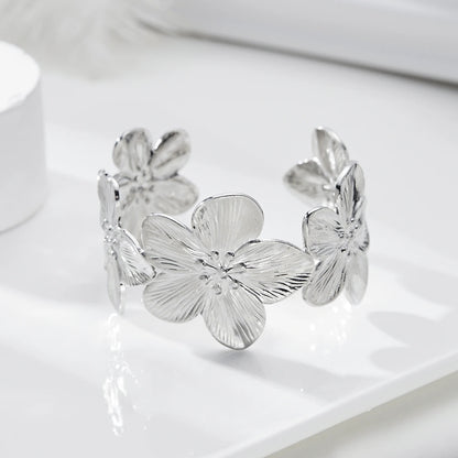 Bracelet Manchette Femme Floral Acier Inoxydable
