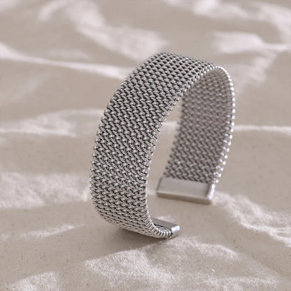 Bracelet Manchette Femme Maille Acier Inoxydable