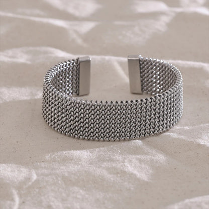 Bracelet Manchette Femme Maille Acier Inoxydable