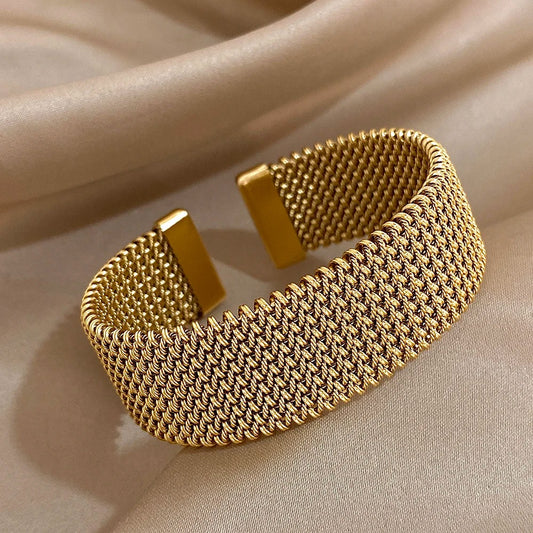 Bracelet Manchette Femme Maille Tressée – Acier Inoxydable