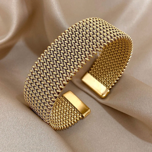 Bracelet Manchette Femme Maille Tressée – Acier Inoxydable