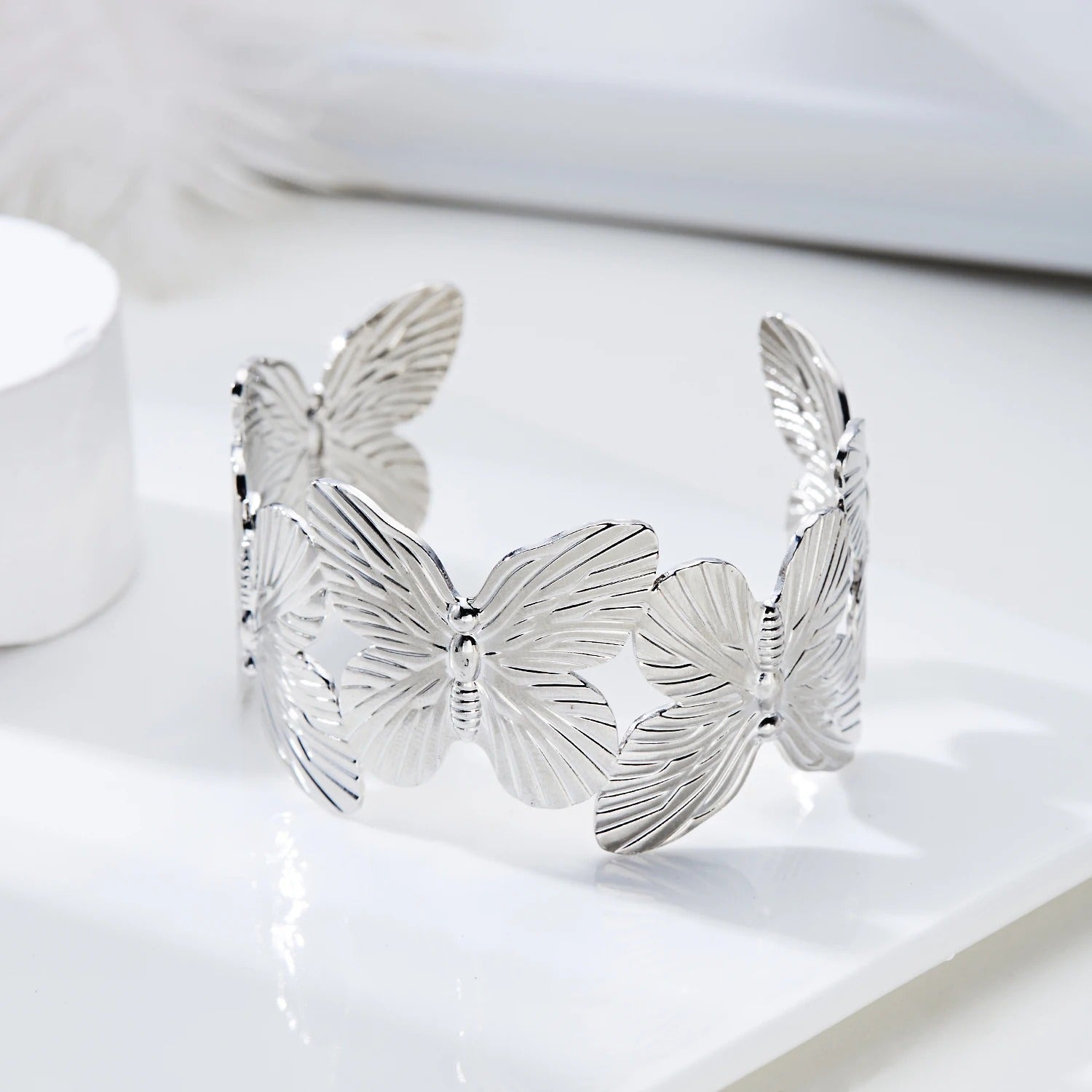 Bracelet Manchette Femme Papillon Acier Inoxydable