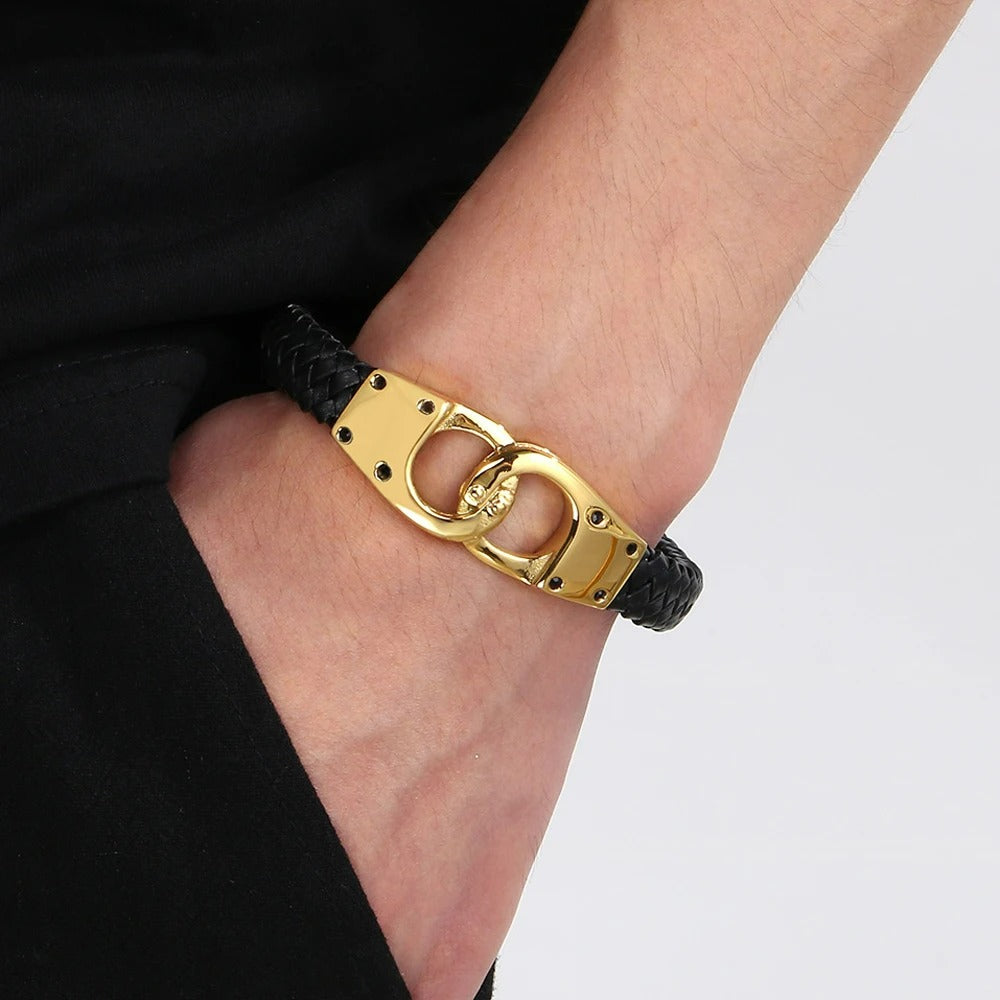 Bracelet Menotte Homme Alliance Doré et Noir