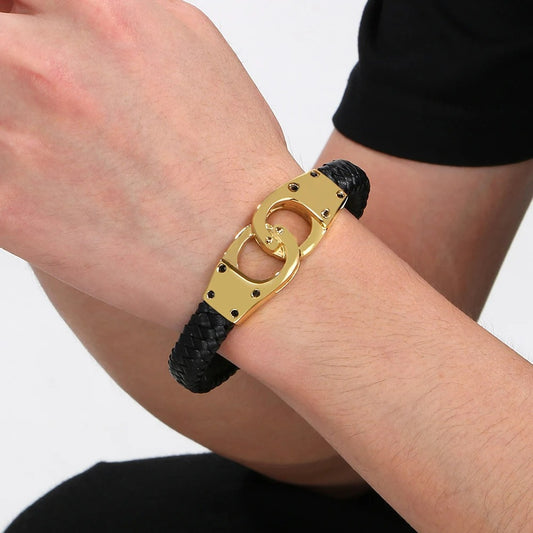 Bracelet Menotte Homme Alliance Doré et Noir