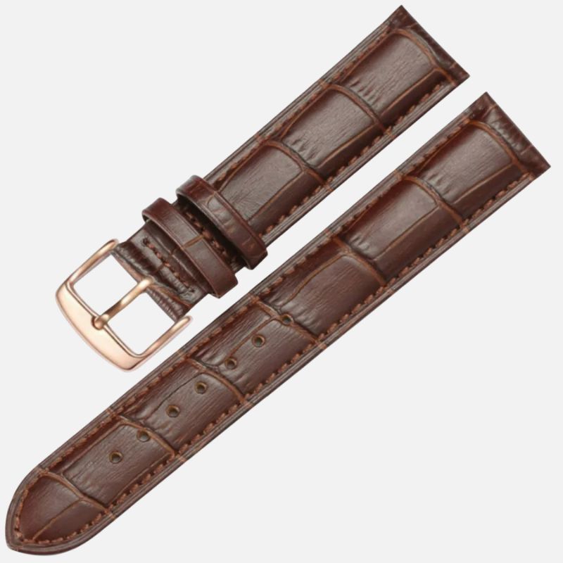 Bracelet Montre Cuir Homme Façon Croco Boucle Dorée