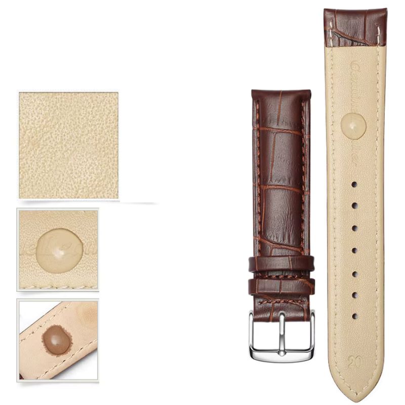 Bracelet Montre Cuir Homme Façon Croco Boucle Dorée