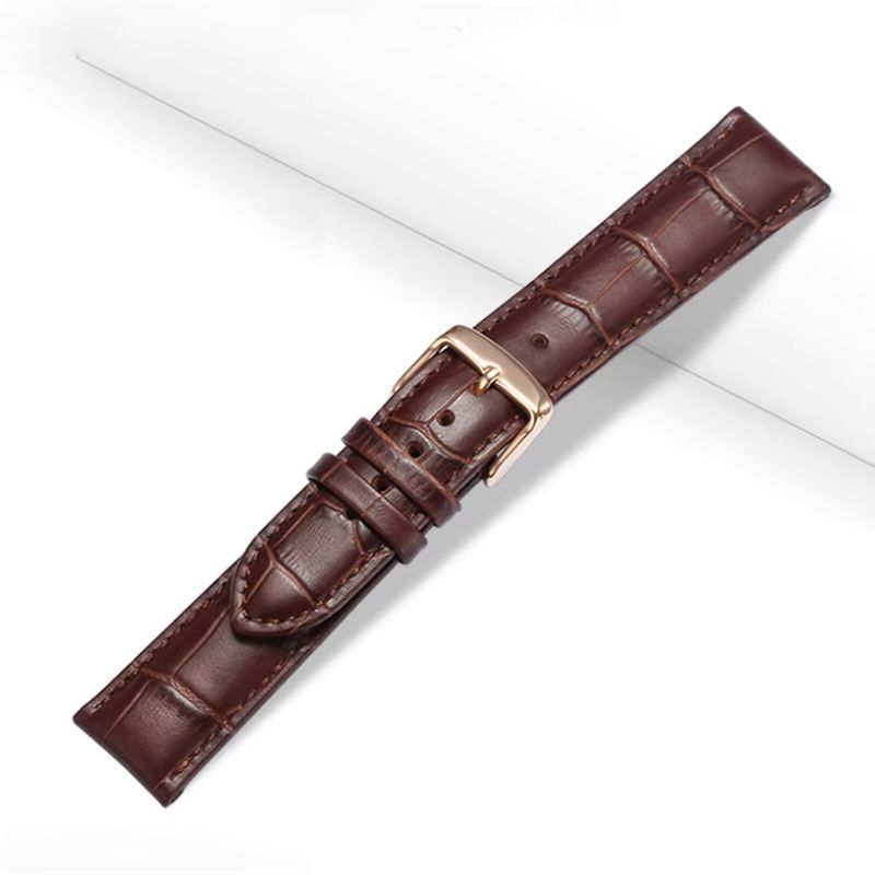 Bracelet Montre Cuir Homme Façon Croco Boucle Dorée