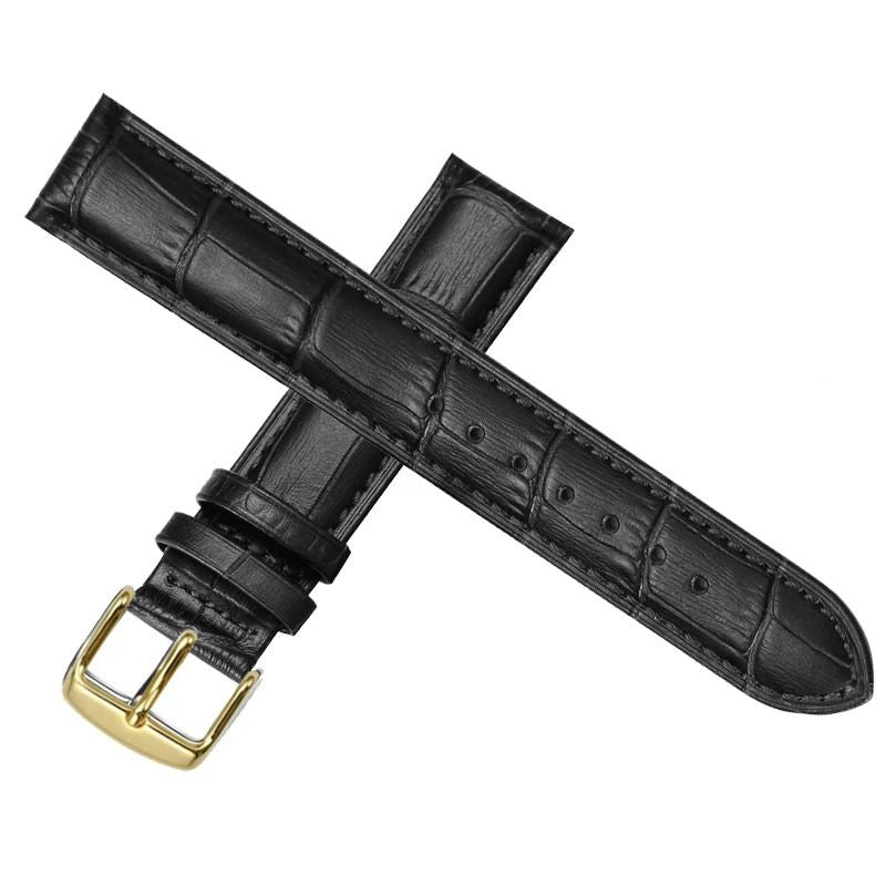 Bracelet Montre Cuir Homme Façon Croco Boucle Dorée