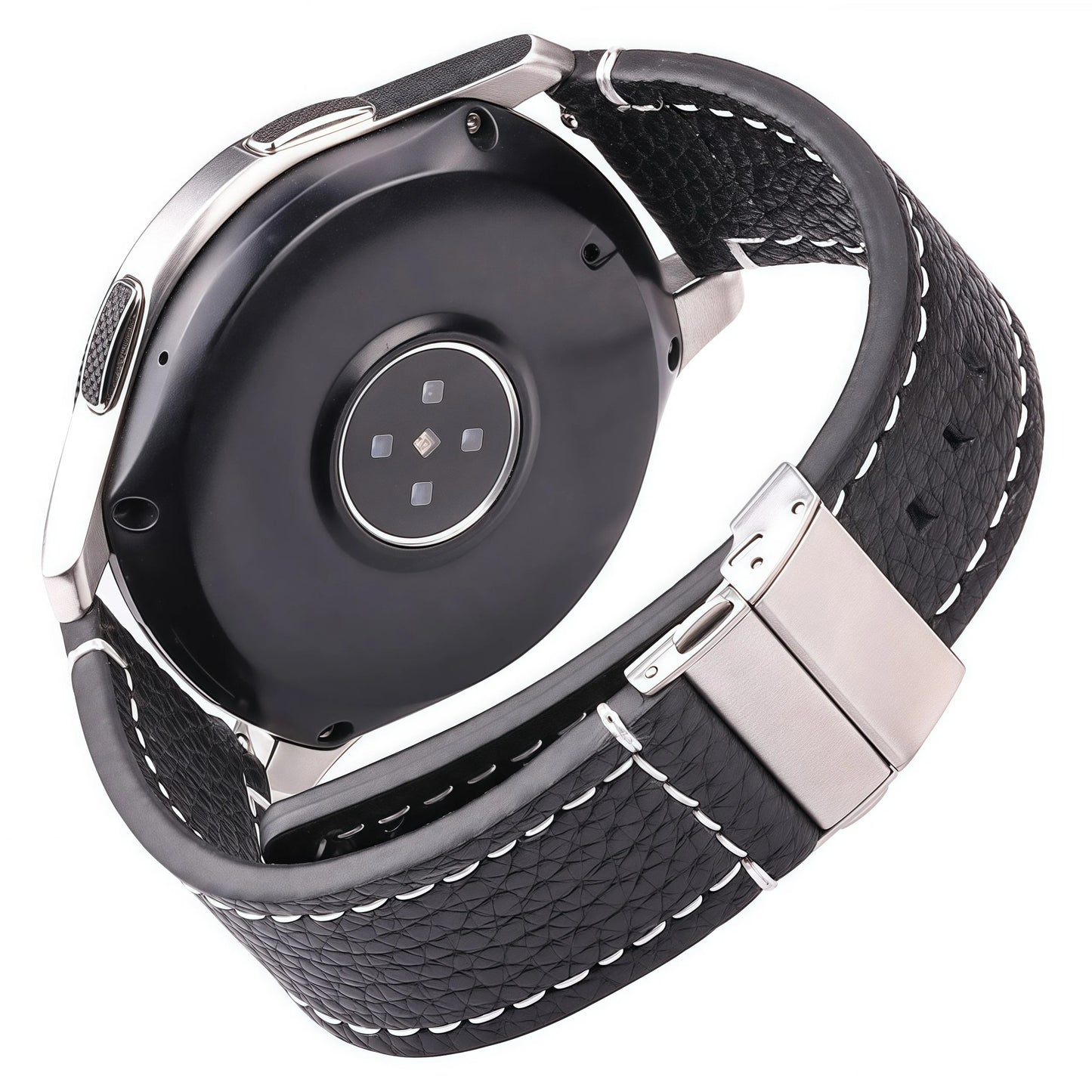 Bracelet Montre Cuir Homme Grainé Surpiqûre Blanche