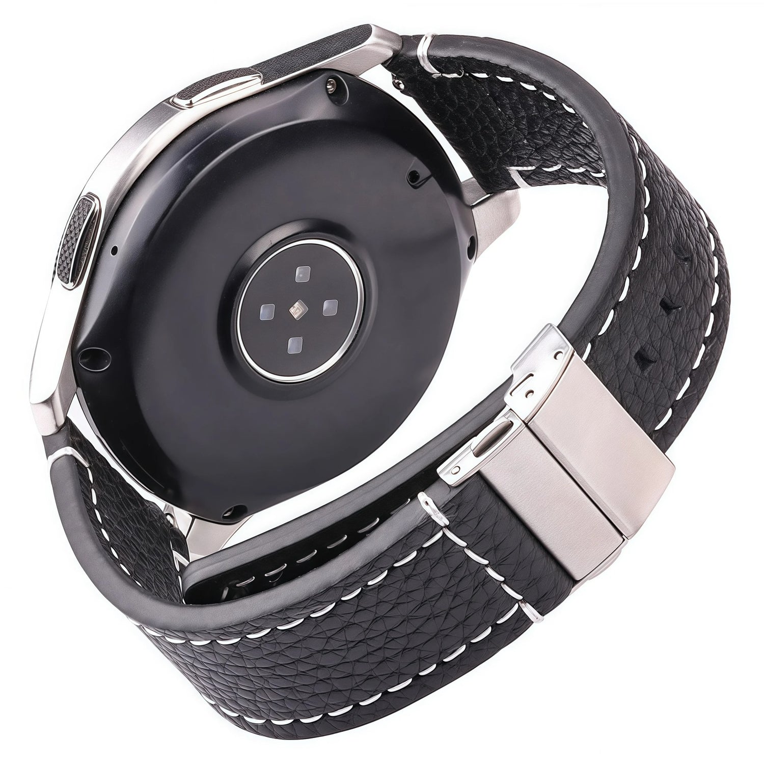 Bracelet Montre Cuir Homme Grainé Surpiqûre Blanche