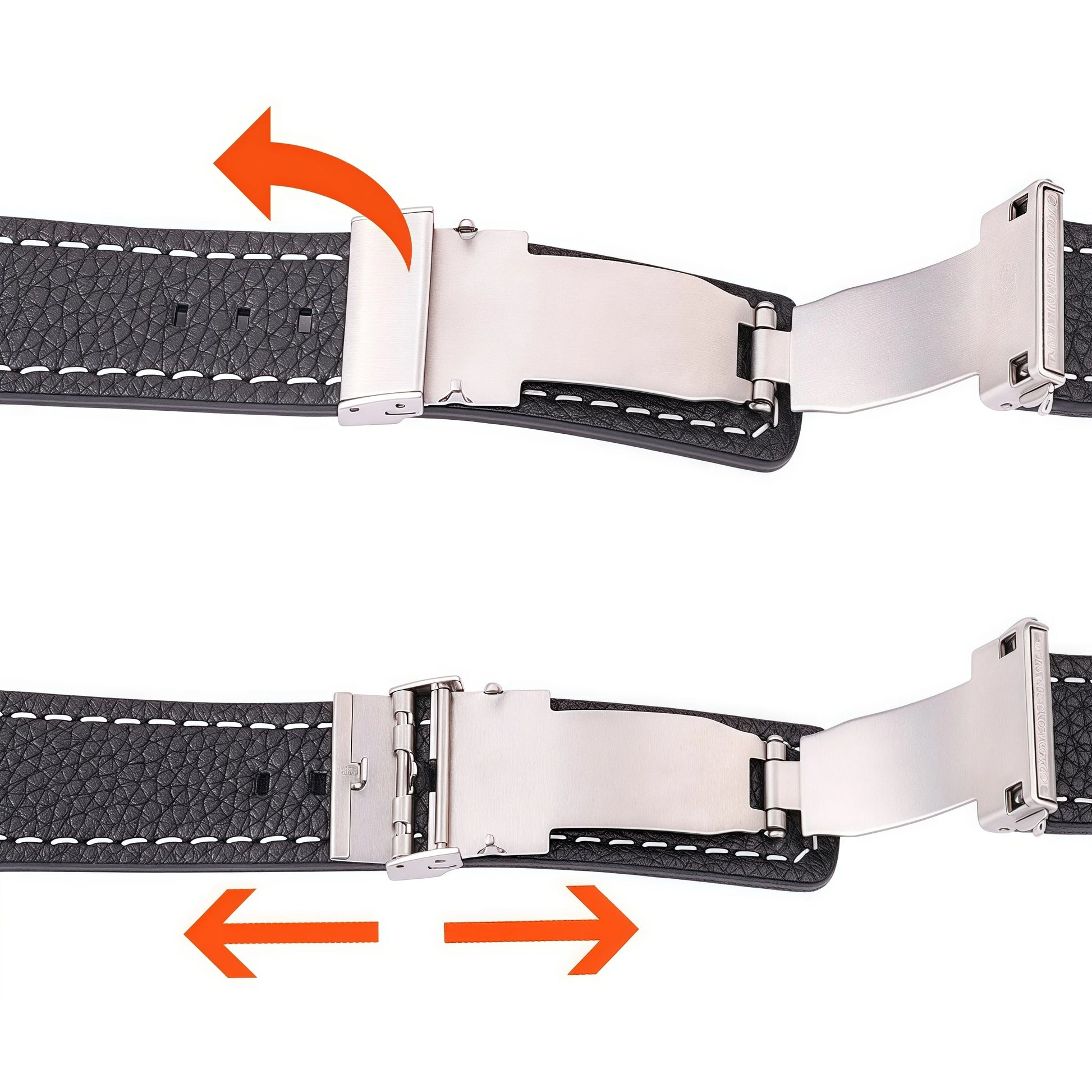 Bracelet Montre Cuir Homme Grainé Surpiqûre Blanche