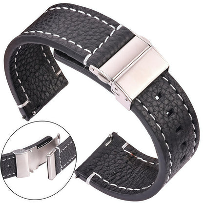 Bracelet Montre Cuir Homme Grainé Surpiqûre Blanche