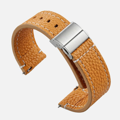 Bracelet Montre Cuir Homme Grainé Surpiqûre Blanche