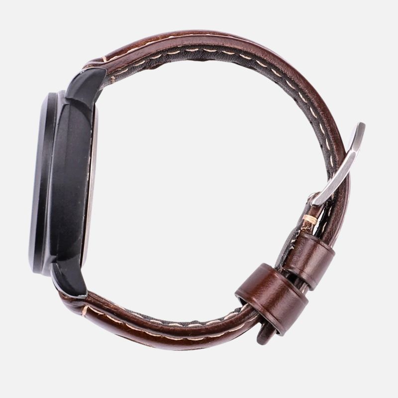 Bracelet Montre Cuir Homme Marron Trois Perforations - Acier Inoxydable