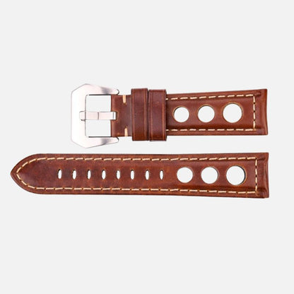 Bracelet Montre Cuir Homme Marron Trois Perforations - Acier Inoxydable