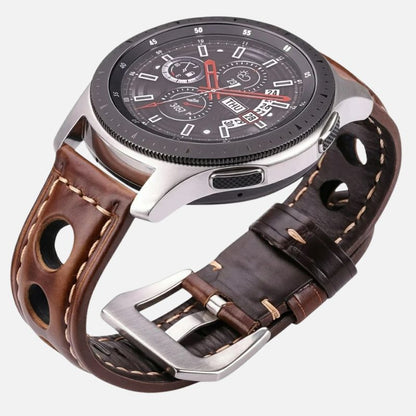 Bracelet Montre Cuir Homme Marron Trois Perforations - Acier Inoxydable